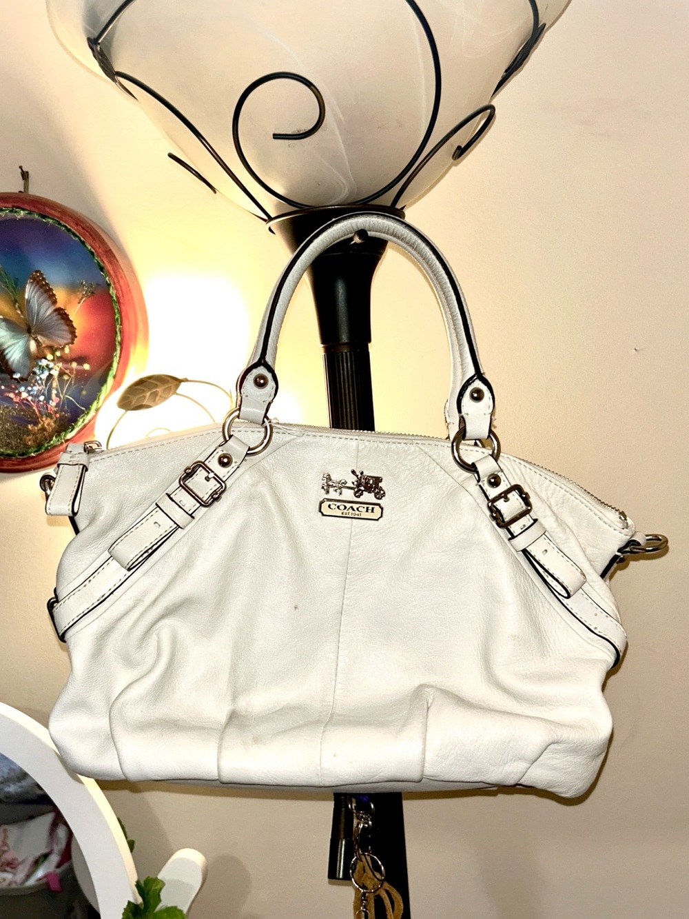 Coach White Leather Satchel with Double Handles